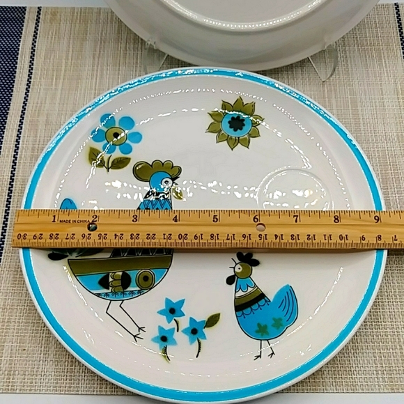 Last Ones! HP! 2 Blue Rooster & Chick Plates. MCM By Ceramic Guild, Vintage - Picture 6 of 6